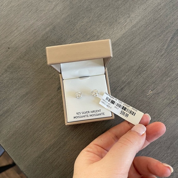 *Sold* Lake + Gray Moissanite Stud Earrings 925 Sterling Silver NWT Gift Boxed - Picture 2 of 4